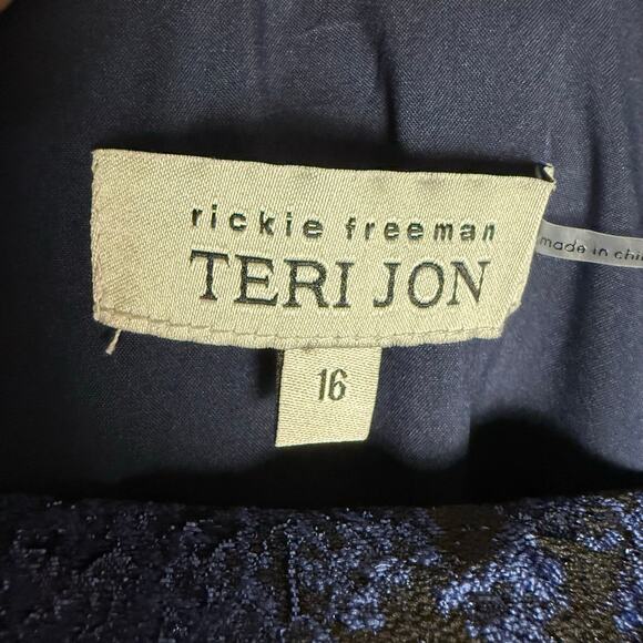 Rickie Freeman Teri Jon Navy One-Shoulder Jacquard Side-Ruffle Evening Gown 16 - Picture 14 of 14